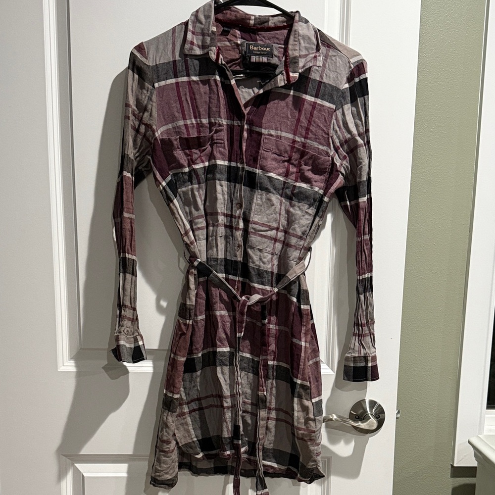 Barbour Plaid Button-Up Belted Dress